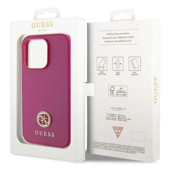 Guess - Guess iPhone 15 Pro Mobilskal Strass Metal Logo - Rosa