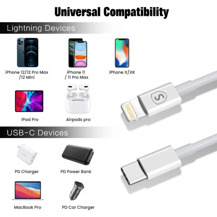 SiGN - SiGN USB-C till Lightning-1m, MFi, 2.4A, 20W - Vit