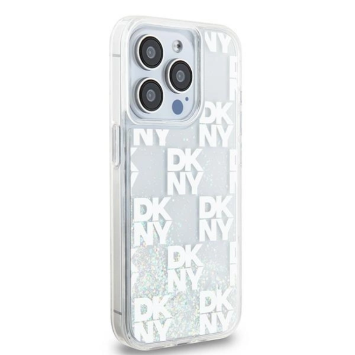 DKNY - DKNY iPhone 15 Pro Mobilskal Liquid Glitter Multi Logo - Vit
