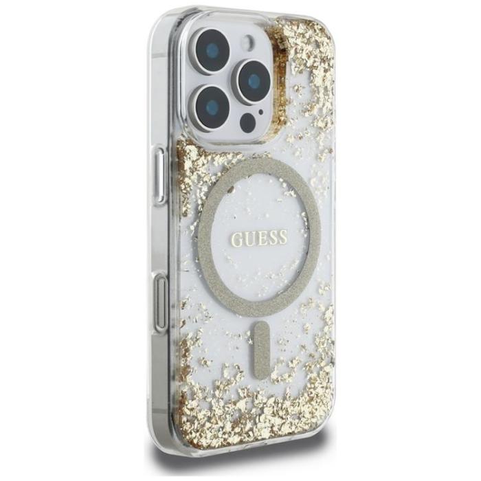 Guess - Guess iPhone 16 Pro Mobilskal MagSafe HC Resin Bottom Glitter - Guld