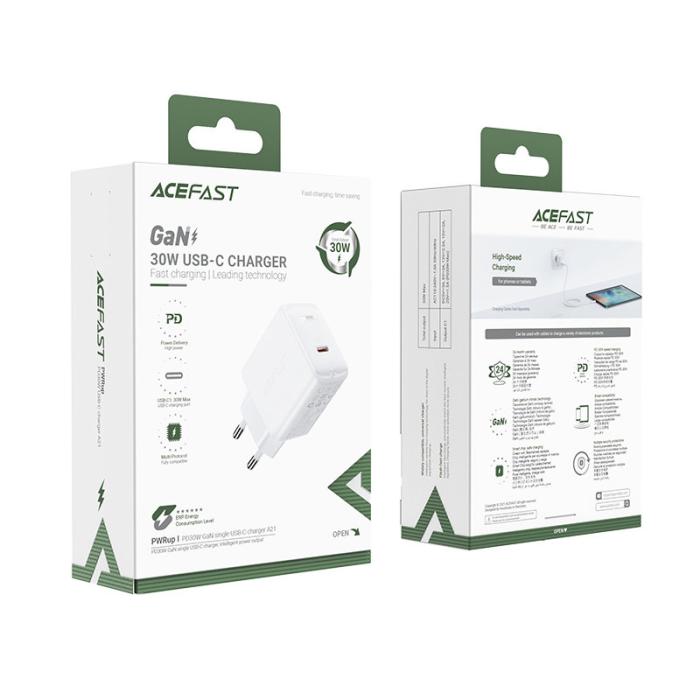 Acefast - Acefast GaN Väggladdare USB-C 30W - Vit