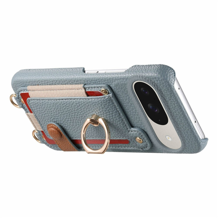 A-One Brand - Google Pixel 10/10 Pro Mobilskal med Korthållare Ring Kickstand - Sky Blå