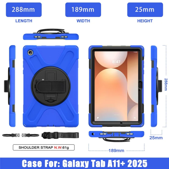 A-One Brand - Galaxy Tab A11 Plus Skal Kickstand Silikon Axelrem - Blå