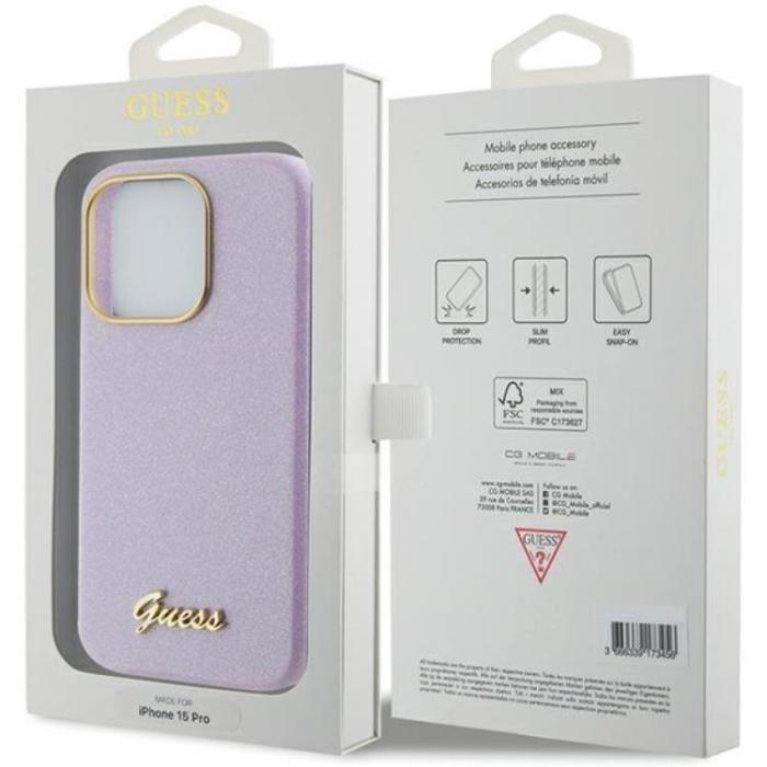Guess - Guess iPhone 15 Pro Max Mobilskal Glitter Glossy Script - Lila