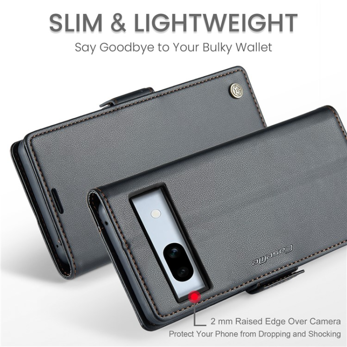 Caseme - Caseme Google Pixel 7A Plånboksfodral RFID Litchi - Svart