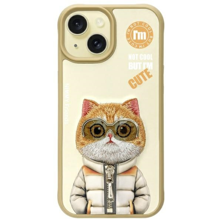 Nimmy iPhone 15 Mobilskal Cool & Cute 2.0 Cat - Khaki | 2353 | AlltMobil