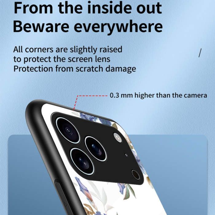 A-One Brand - iPhone 17 Pro Max Mobilskal Floral Pattern TPU + Härdat Glas - Rosa