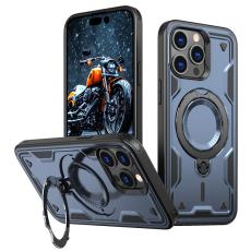N/A - iPhone 15 Pro Max Skal Plast Milit&auml;rt Skydd Med St&auml;ll - Bl&aring;