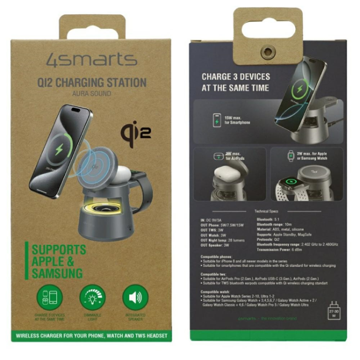 4smarts - 4smarts Qi2 Trådlös Laddare Aura Sound - Grå