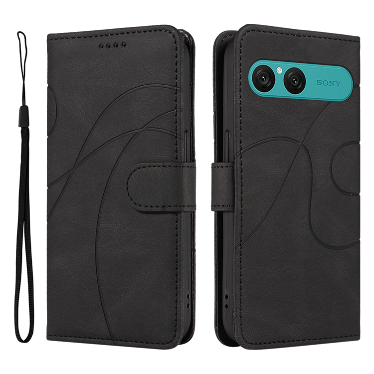 Sony Xperia 10 VII Plånboksfodral Curved Line Läder - Svart | 2353 | AlltMobil