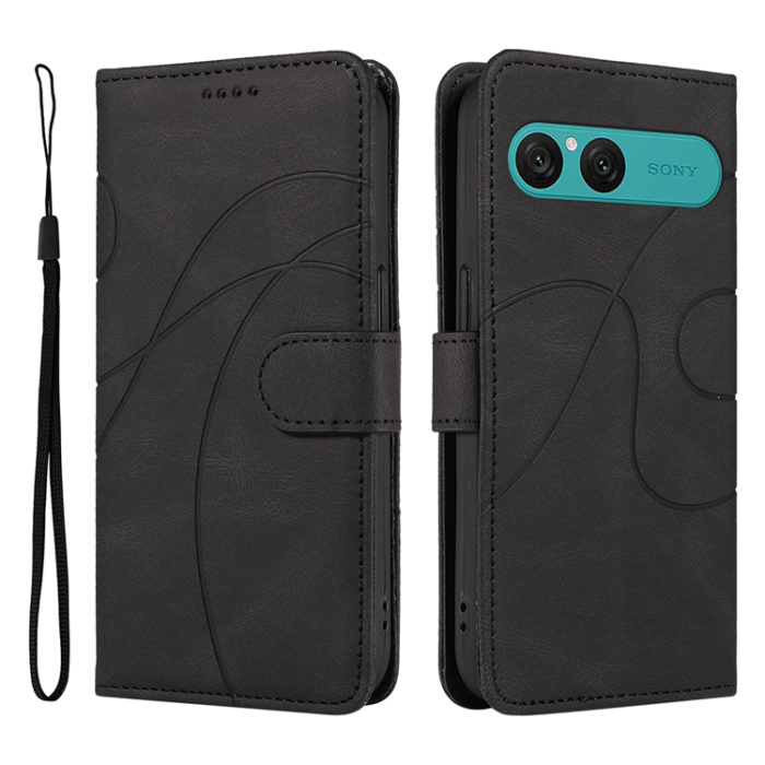 A-One Brand - Sony Xperia 10 VII Plånboksfodral Curved Line Läder - Svart