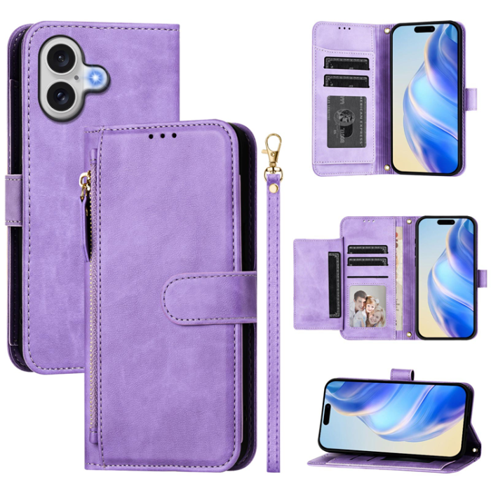 A-One Brand - iPhone 17 Plånboksfodral Zipper Pocket Läder - Lila