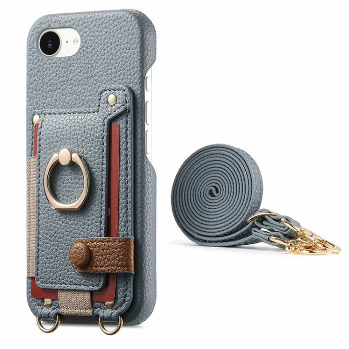 A-One Brand - iPhone 16e Mobilskal med Korthållare Ring Kickstand - Blå