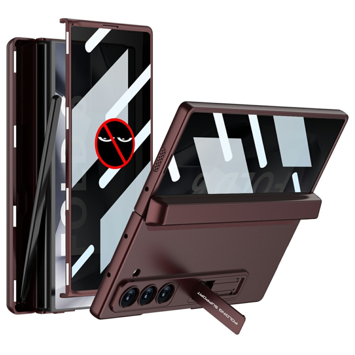 GKK - GKK Galaxy Z Fold 6 Mobilskal med Privacy Skärmskydd - Wine Röd