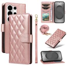 OEM - Rhombus Samsung Galaxy S26 Ultra Pl&aring;nboksfodral Konstl&auml;der - Ros&eacute;guld