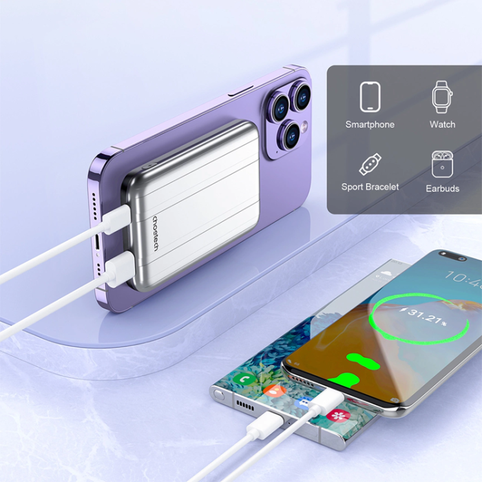 Choetech - Choetech Mini Trådlös Powerbank 5000mAh Magnetisk - Silver