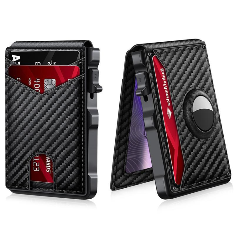 Pop-Out Kort­hållare med Airtag i Läder (Carbon Fiber) | 2353 | AlltMobil