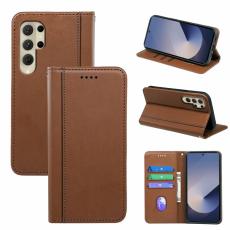 OEM - Pl&aring;nboksfodral f&ouml;r Samsung Galaxy S26 Ultra Magnetiskt Konstl&auml;der - Brun