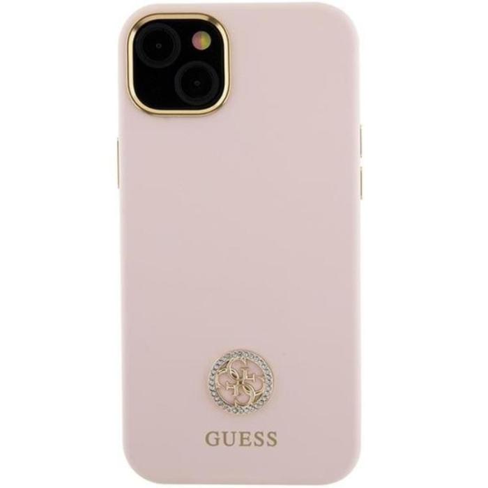 Guess - Guess iPhone 15/14 Plus Mobilskal Silikon Logo Strass - Rosa