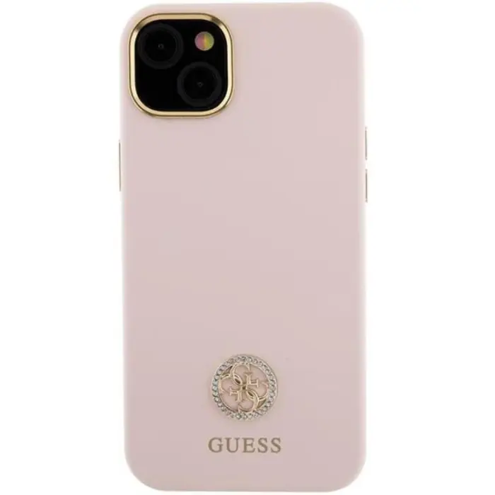Guess - Guess iPhone 15/14 Plus Mobilskal Silikon Logo Strass - Rosa