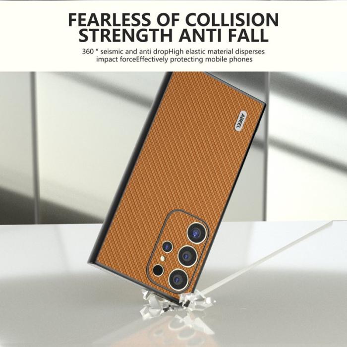 ABEEL - ABEEL Mobilskal till Samsung Galaxy S24 Ultra Carbon Fiber Läder Ljusbrun