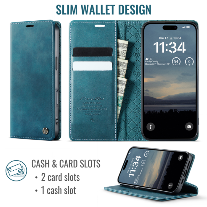 Caseme - Caseme iPhone 17 Pro Plånboksfodral RFID Blocking 033 - Grön