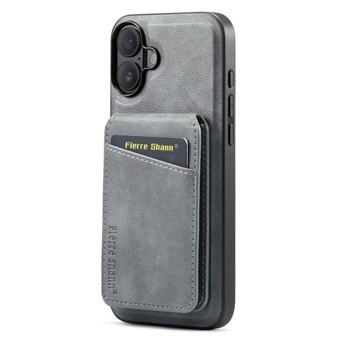 FIERRE SHANN - FIERRE SHANN 025 Fodral för iPhone 16 Plus KonstLäder - Grå