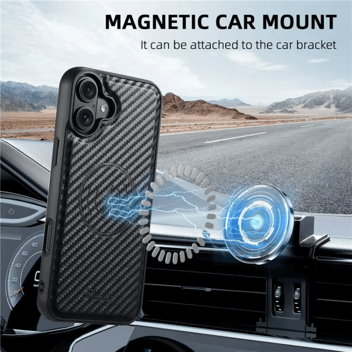 SUTENI - SUTENI iPhone 16 Plus Mobilskal Magsafe Korthållare Carbon Fiber