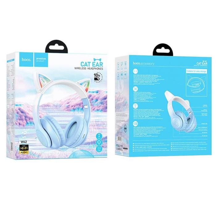 Hoco - Hoco Bluetooth On-Ear Hörlurar Cat Ear - Crystal Blå
