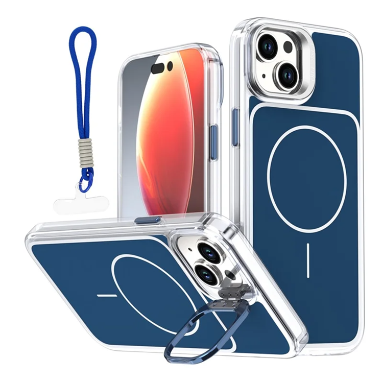 iPhone 15 Plus Mobilskal MagSafe Lens Kickstand med Handrem - Blå (Blå) | 2353 | AlltMobil