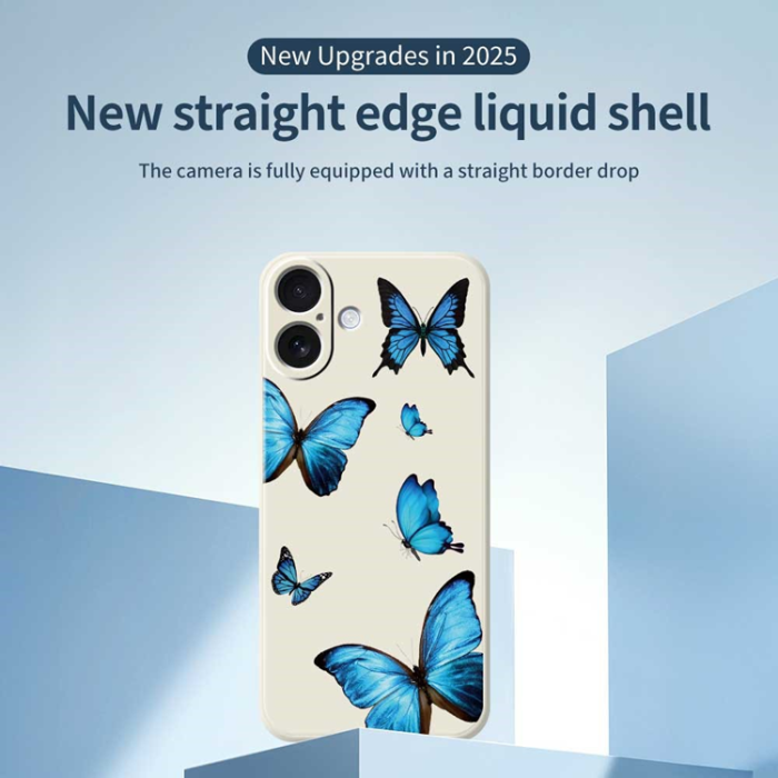 A-One Brand - iPhone 17 Mobilskal Blue Butterflies Pattern TPU - Beige