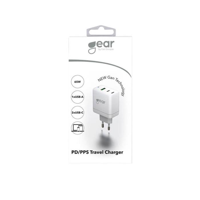 GEAR - GEAR Laddare GAN 220V 2xUSB-C + 1xUSB-A PD / PPS 65W - Vit
