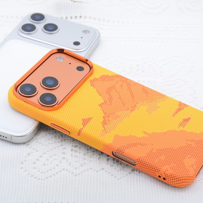 A-One Brand - iPhone 17 Pro Mobilskal Magsafe Carbon Fiber Texture - Orange Valley