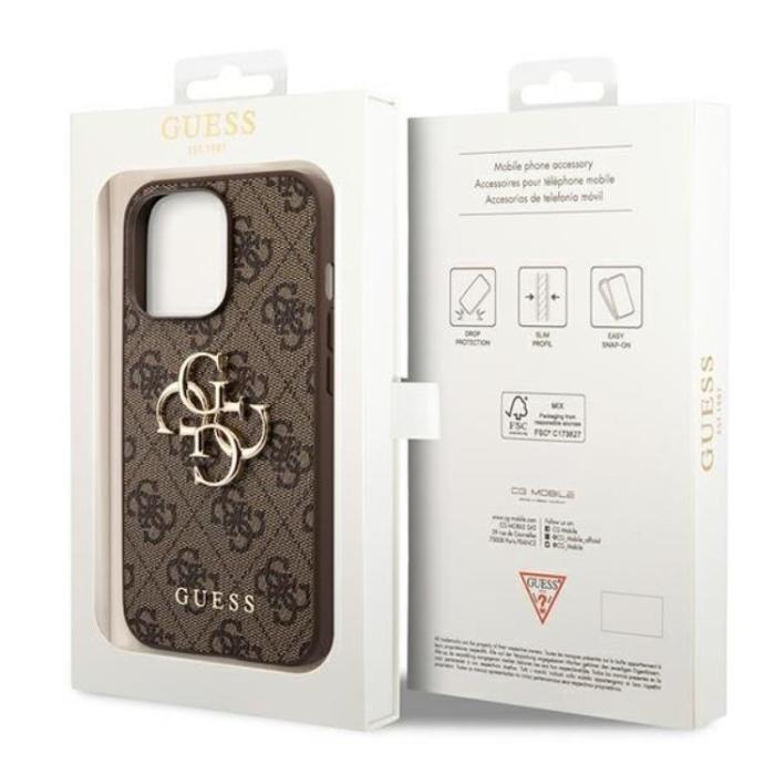Guess - GUESS iPhone 14 Pro Max Skal Big Metall Logo - Brun
