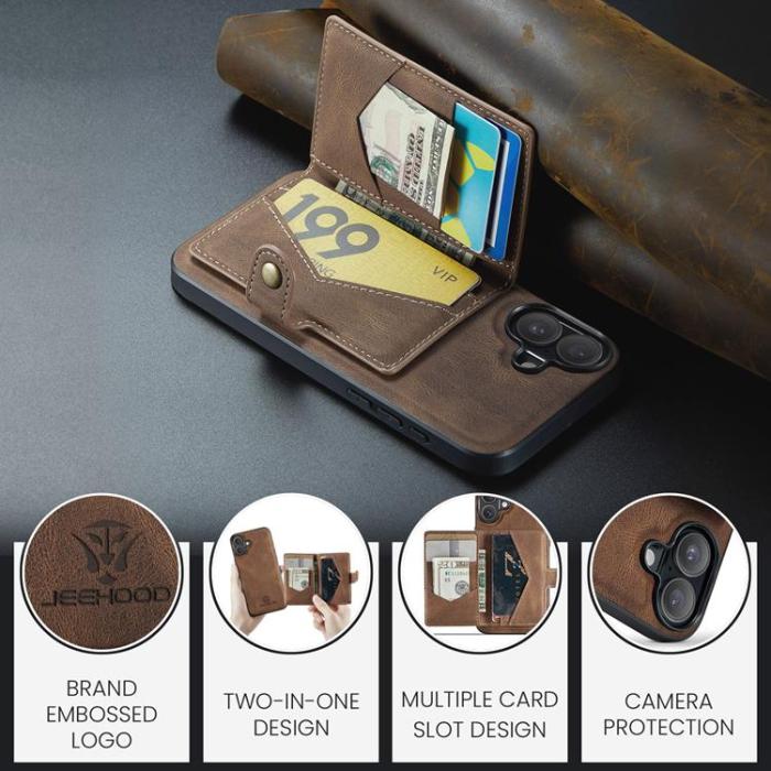 OEM - JEEHOOD iPhone 17 Mobilskal KonstLäder + Plast Avtagbar - Brun