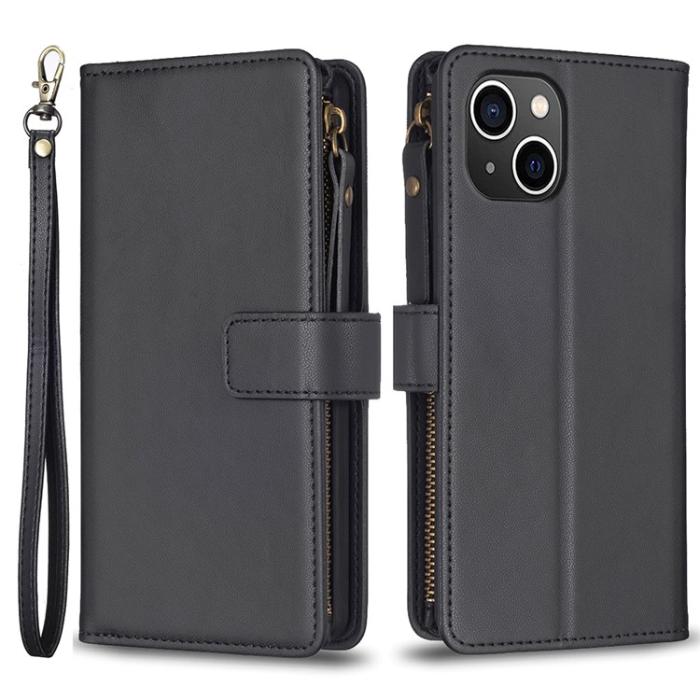 OEM - iPhone 15 Plus Plånboksfodral Zipper Flip - Svart