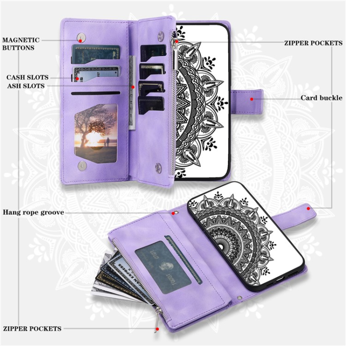 A-One Brand - Galaxy A34 5G Plånboksfodral Mandala Flower Imprinted - Lila
