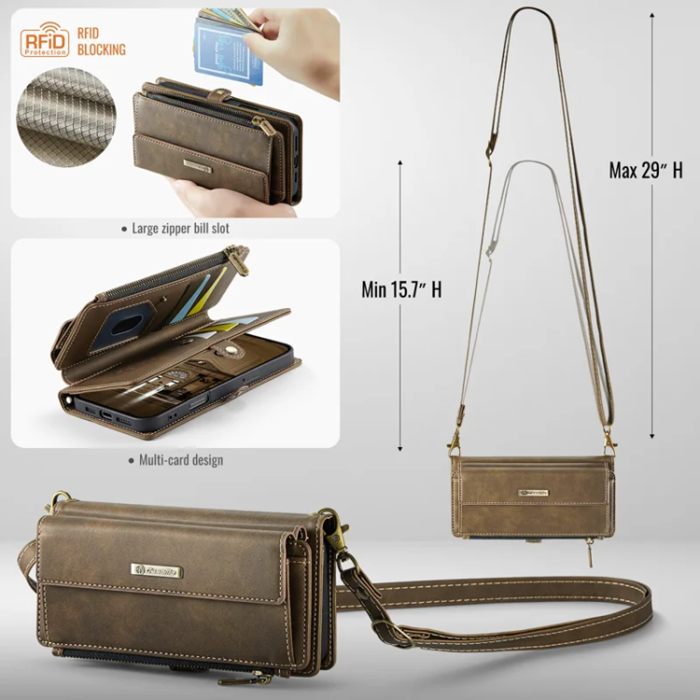 Caseme - Caseme iPhone 16 Pro Plånboksfodral RFID Blocking Zipper - Brun