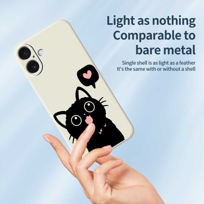 A-One Brand - iPhone 17 Mobilskal Love Black Cat Pattern - Beige