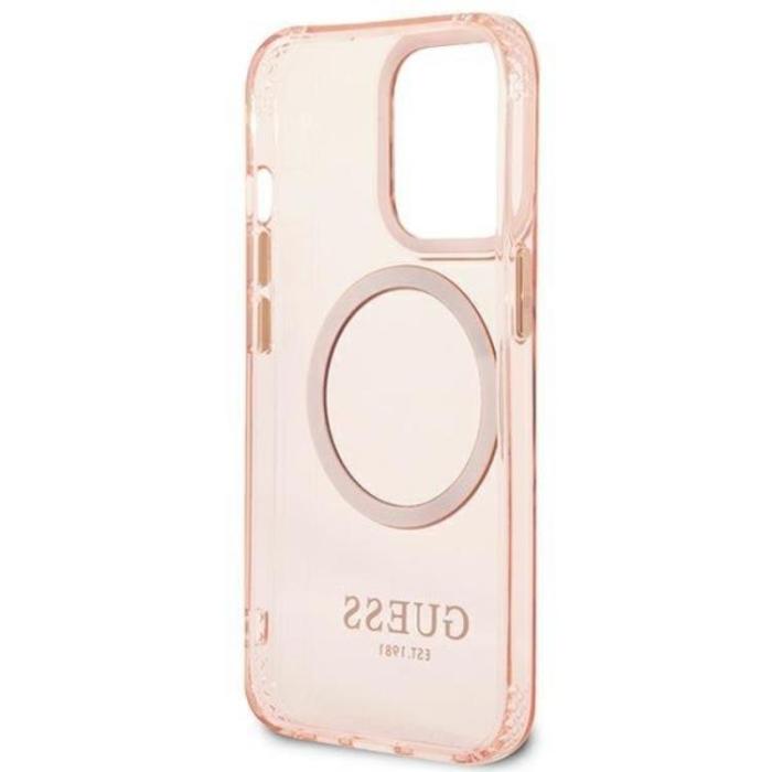 Guess - GUESS iPhone 13/13 Pro Skal MagSafe Gold Outline Translucent - Rosa