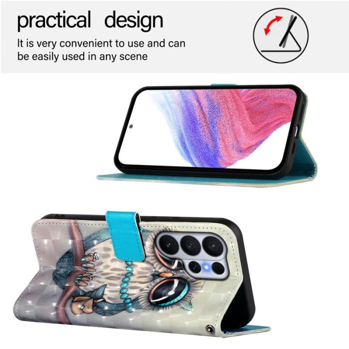 OEM - Samsung Galaxy S26 Ultra Fodral Äkta Läder Mönster - Grå Uggla