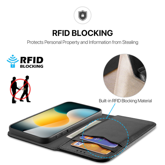 Dux Ducis - Dux Ducis iPhone 17 Pro Plånboksfodral Äkta Läder Hivo - Svart