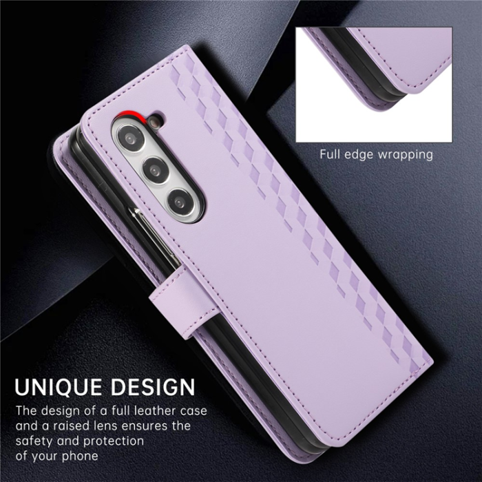 A-One Brand - Galaxy Z Fold7 Plånboksfodral 3D Rhombus Grid Imprinted - Lila