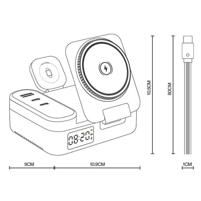 Yesido - YESIDO Magnetisk Trådlös Laddare 65W för Mobil/Watch/Earbuds med Digital klocka