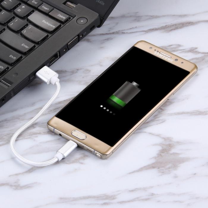SiGN - Kort USB-C kabel i Nylontyg 20 cm - Silver