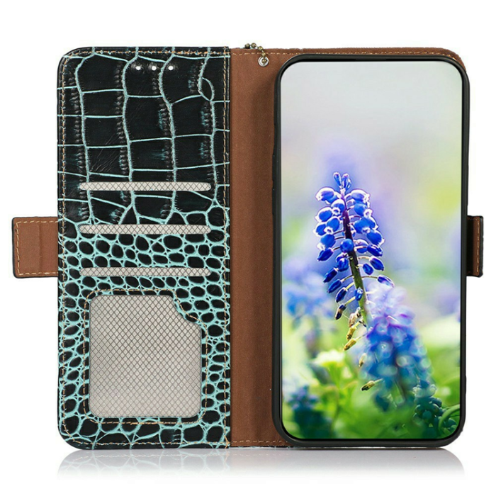 A-One Brand - iPhone 17 Pro Plånboksfodral Äkta Läder Crocodile - Grön