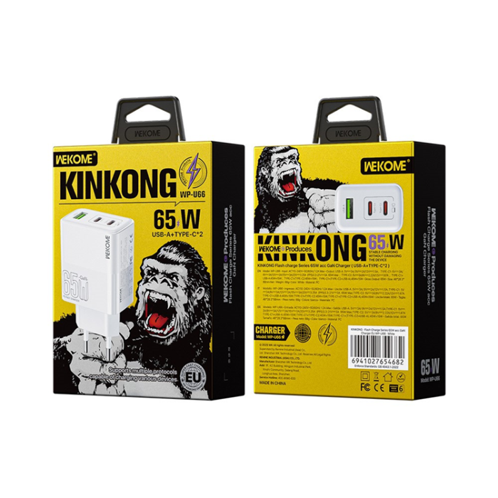 WEKOME - WEKOME GaN Snabbladdare 65W USB-A/2x USB-C EU WP-U66 PD - Vit
