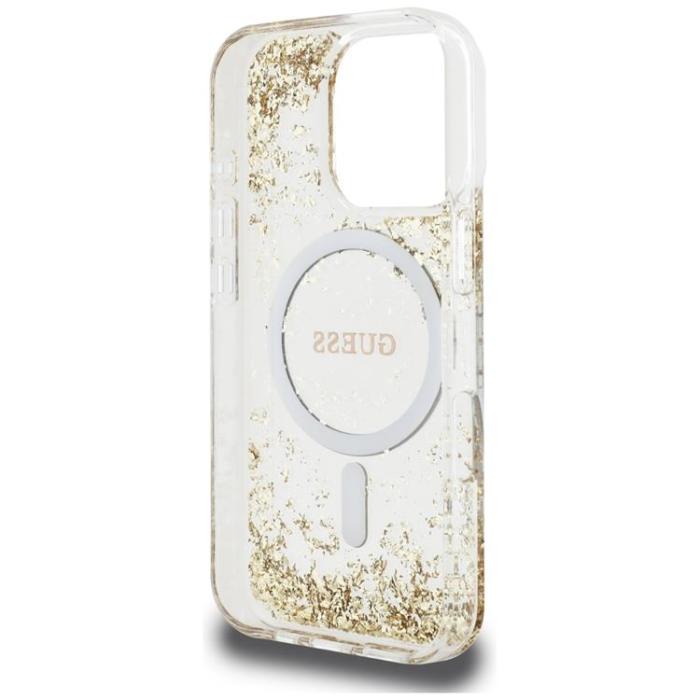 Guess - Guess iPhone 16 Pro Mobilskal MagSafe HC Resin Bottom Glitter - Guld