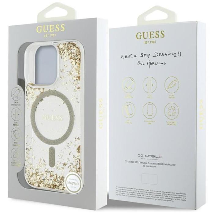 Guess - Guess iPhone 16 Pro Mobilskal MagSafe HC Resin Bottom Glitter - Guld