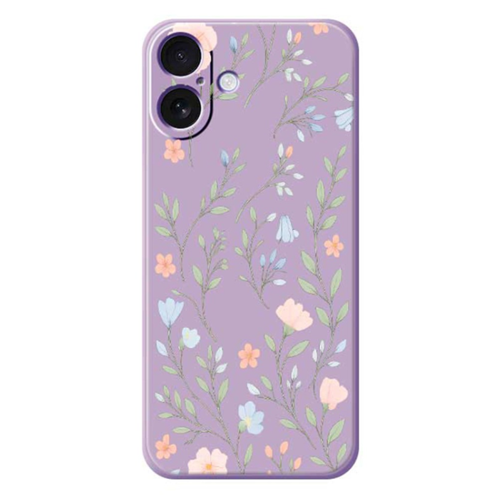 A-One Brand - iPhone 17 Mobilskal Pink Blue Flowers Pattern TPU - Lila
